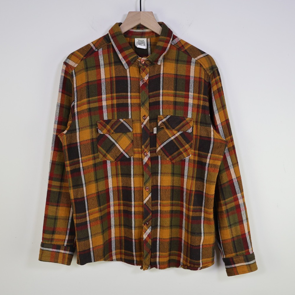 Railcar Fine Goods Monrovia Twill Plaid Flannel Shirt Large Yellow Made in USA